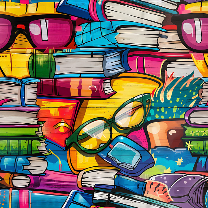 Featuring Colorful Graffiti Books and Eyewear seamless PBR texture preview
