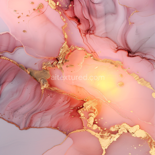 Seamless 3D Alcohol Ink PBR Texture Featuring Pink Hues with Gold Fluid Waves