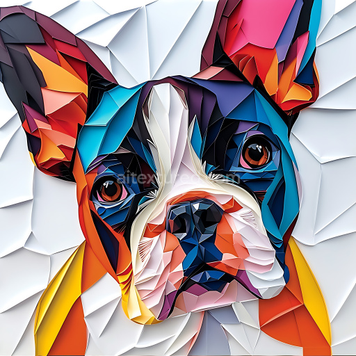 Seamless 3D PBR Texture Featuring Vibrant Geometric Boston Terrier Dog Portrait