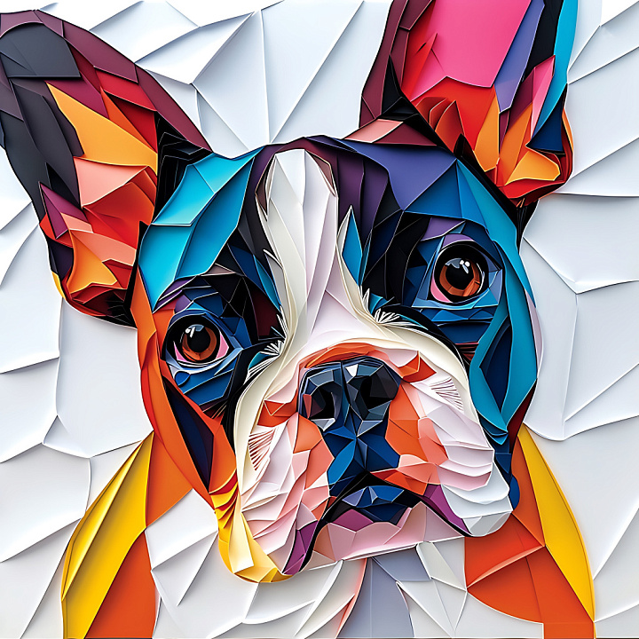 Featuring Vibrant Geometric Boston Terrier Dog Portrait seamless PBR texture preview