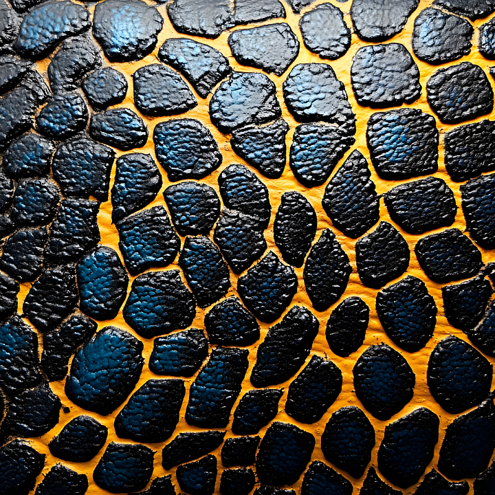 Stylized Reptile Skin with Distinctive Black Scales and Yellow Gaps seamless PBR texture preview