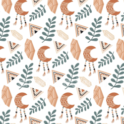 seamless Seamless 3D PBR Boho texture featuring tribal moons, crystals, and leaves texture 8k free download PBR