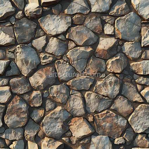 Seamless 3D Rugged Stone Wall PBR Texture with Natural Color Variations