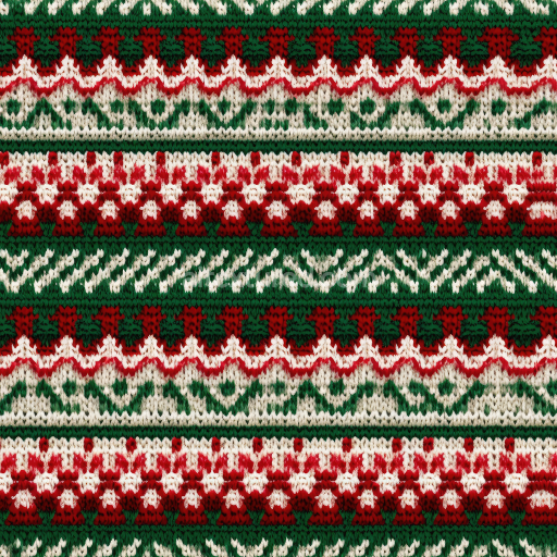 Seamless 3D PBR Texture of Festive Knit Wool Pattern in Red, White & Green