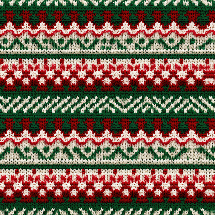 Christmas Knitted Fabric Pattern in Red, Green, White seamless PBR texture preview