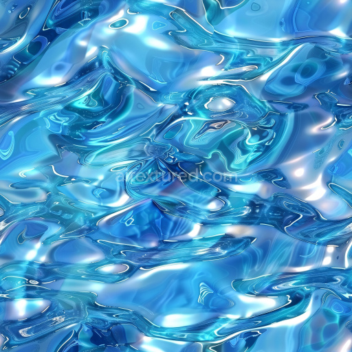 Seamless 3D PBR Texture of Glossy Fluid Blue Surface with Reflective Highlights