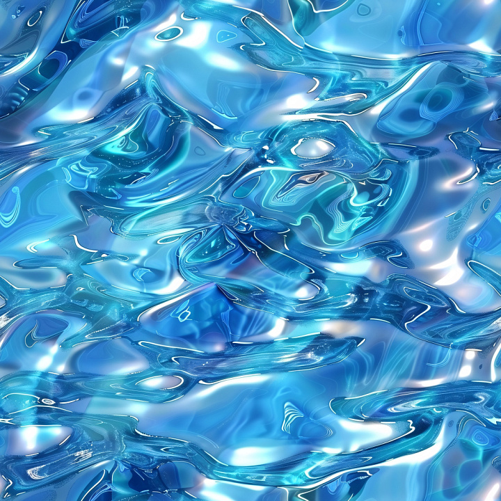 Glossy Fluid Blue Surface with Reflective Highlights seamless PBR texture preview