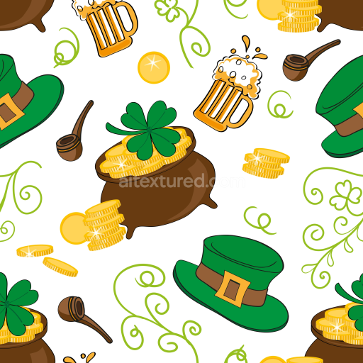 Seamless 3D PBR Texture with St Patrick Cartoon Icons and Symbols