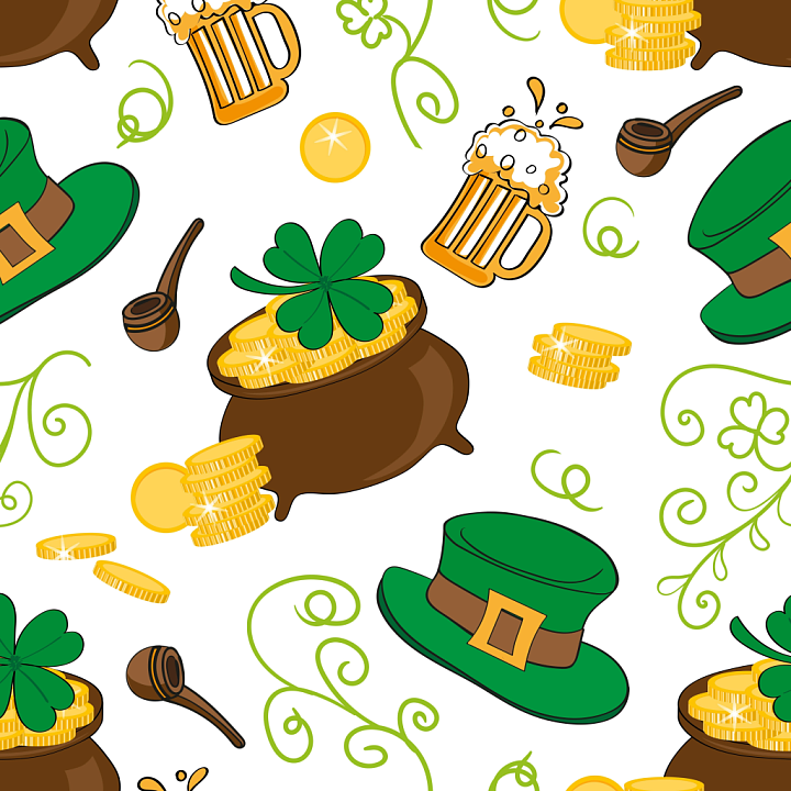 with St Patrick Cartoon Icons and Symbols seamless PBR texture preview