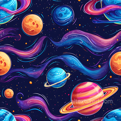 Space PBR Texture Featuring Cartoon Planets & Cosmic Clouds seamless Star, space, planets PBR texture