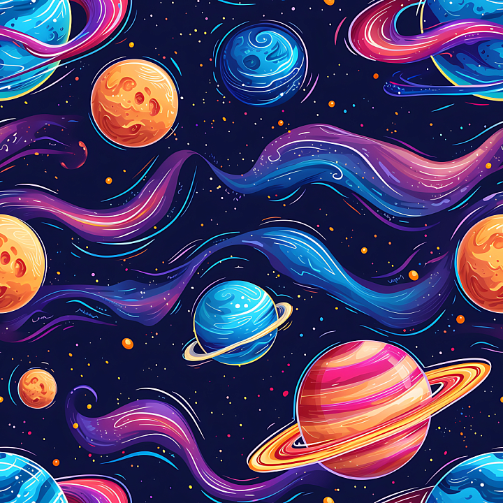 Space Featuring Cartoon Planets & Cosmic Clouds seamless PBR texture preview