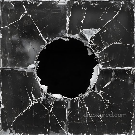 Cracked Glass PBR Texture Featuring Central Circular Hole and Fractured Web Pattern Cracked & Holes texture preview