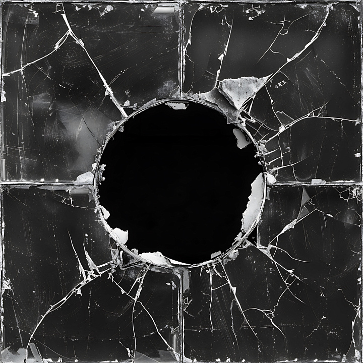Cracked Glass Featuring Central Circular Hole and Fractured Web Pattern seamless PBR texture preview