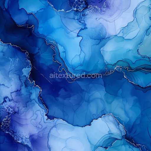 Seamless 3D Alcohol Ink PBR Texture Featuring Deep Blue Fluid Swirls and Subtle Metallic Veins