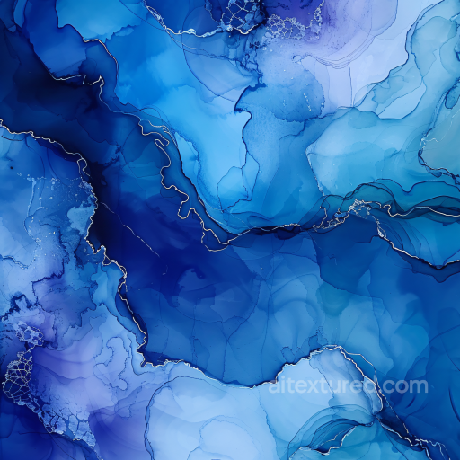 Alcohol Ink PBR Texture Featuring Deep Blue Fluid Swirls and Subtle Metallic Veins seamless Alcohol ink PBR texture