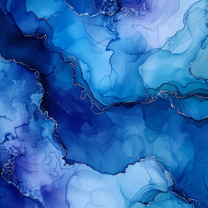 Alcohol Ink Featuring Deep Blue Fluid Swirls and Subtle Metallic Veins seamless PBR texture preview