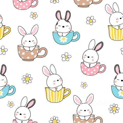 Featuring Adorable Bunnies in Colorful Teacups seamless All Easter Digital paper PBR texture