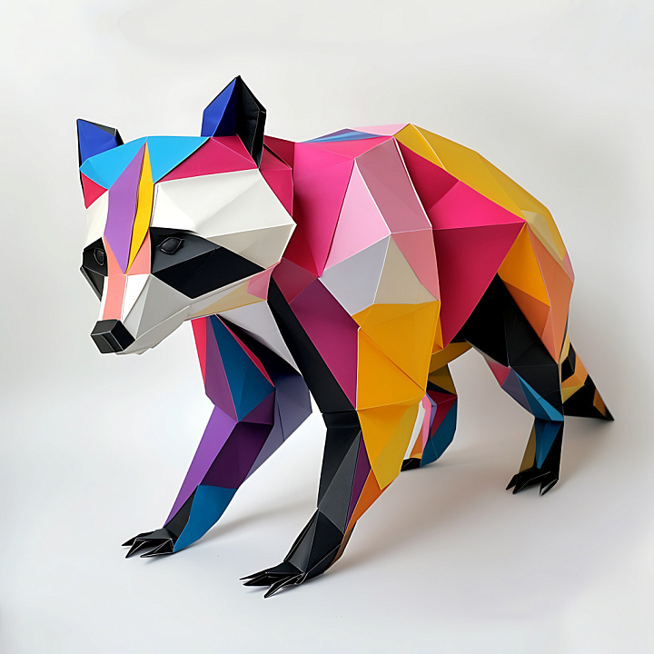 Animal of Origami-Style Colorful Badger with Geometric Facets seamless PBR texture preview
