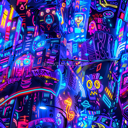 Seamless 3D PBR Graffiti Texture Featuring Vibrant Neon Urban Mural