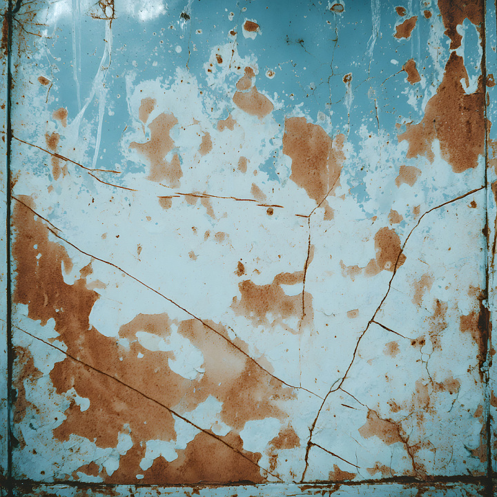Rusted and Cracked Metal with Blue Paint Peeling seamless PBR texture preview