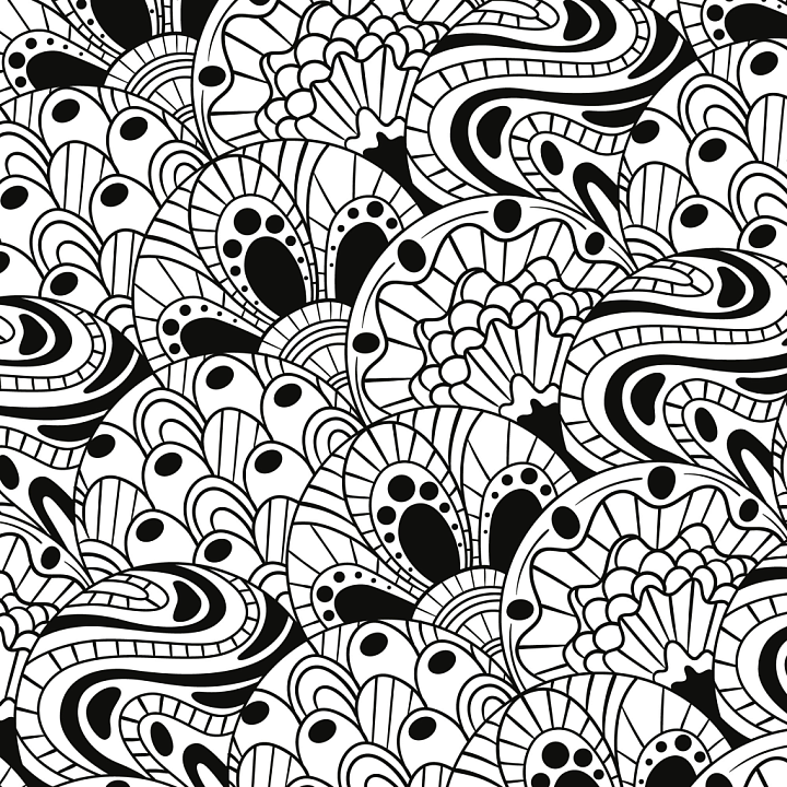 with Intricate Black and White Abstract Floral Patterns seamless PBR texture preview