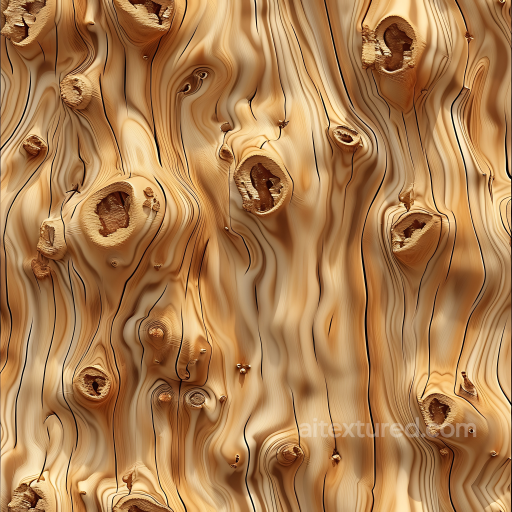 Knotty Pine Wood Texture Featuring Curved Grain and Prominent Knots seamless Wood PBR texture