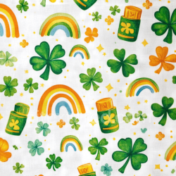seamless Seamless 3D PBR Cotton Fabric Texture Featuring St Patrick's Shamrocks and Rainbows texture 8k free download PBR