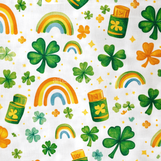 Preview — Seamless 3D PBR Cotton Fabric Texture Featuring St Patrick's Shamrocks and Rainbows