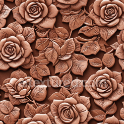 seamless Seamless 3D embossed floral brown leather PBR texture with detailed roses and leaves texture 8k free download PBR