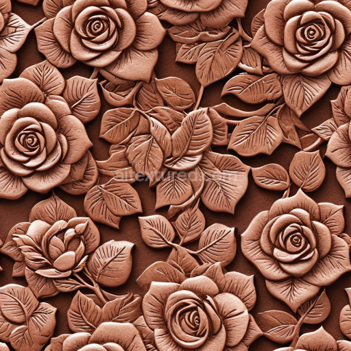 Seamless 3D embossed floral brown leather PBR texture with detailed roses and leaves