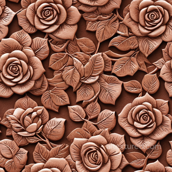 embossed floral brown leather PBR texture with detailed roses and leaves Leather texture preview