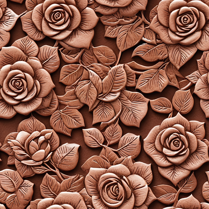 Embossed Floral Brown Leather With Detailed Roses And Leaves seamless PBR texture preview