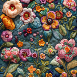 seamless Seamless 3D PBR Texture of Colorful Embroidered Floral Fabric on Dark Base texture 8k free download PBR