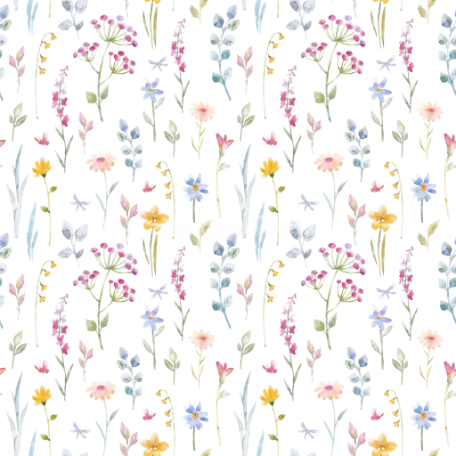Seamless 3D PBR Texture of Delicate Watercolor Wild Flower Pattern in Soft Pastels