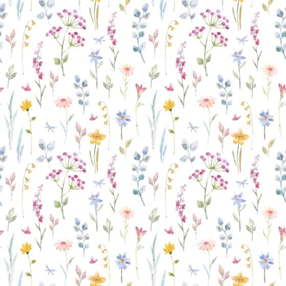 Delicate Watercolor Wild Flower Pattern in Soft Pastels Seamless Texture Wild Flower texture preview