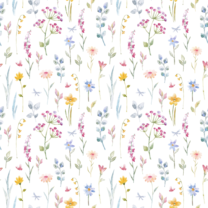 Delicate Watercolor Wild Flower Pattern in Soft Pastels seamless PBR texture preview