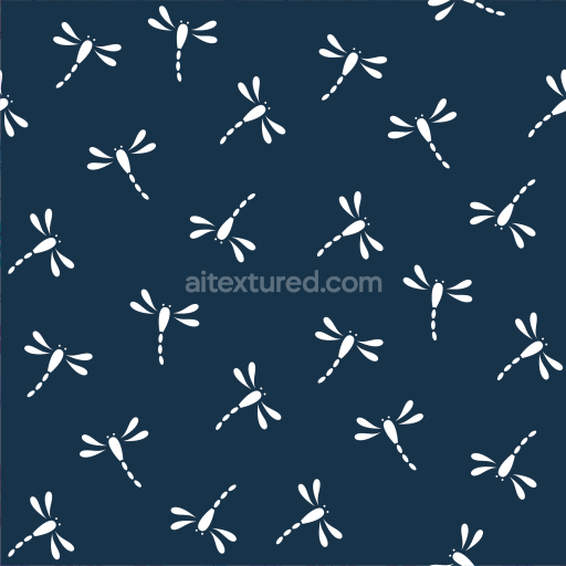 Seamless 3D PBR Dragonfly Pattern Texture in Navy and White