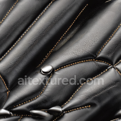 seamless Seamless 3D Quilted Black Leather PBR Texture with Tan Stitching and Metal Buttons texture 8k free download PBR