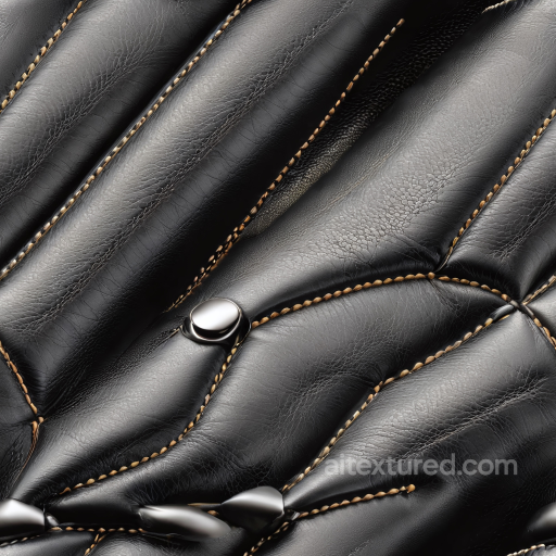Quilted Black Leather PBR Texture with Tan Stitching and Metal Buttons seamless Leather PBR texture