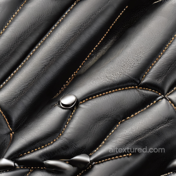 Quilted Black Leather PBR Texture with Tan Stitching and Metal Buttons Leather texture preview