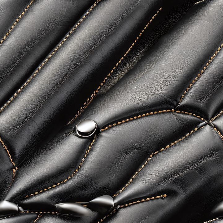 Quilted Black Leather with Tan Stitching and Metal Buttons seamless PBR texture preview