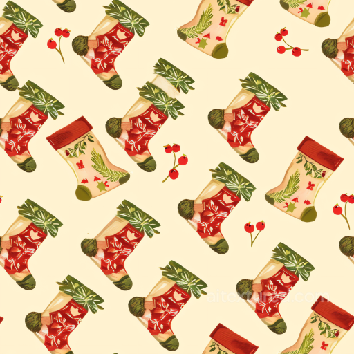 Christmas Vintage Fabric Texture Featuring Festive Stockings and Holly Berries seamless Christmas vintage PBR texture