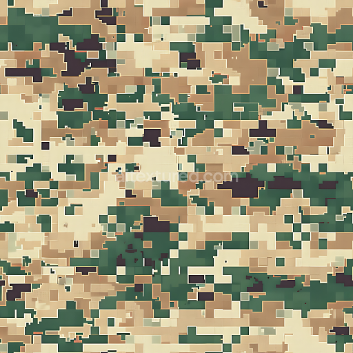 Seamless 3D Digital Desert Camouflage PBR Texture with Pixelated Blocks and Earth Tones