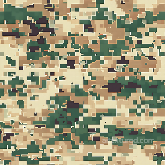 Digital Desert Camouflage PBR Texture with Pixelated Blocks and Earth Tones Color Camouflage texture preview