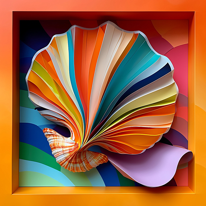 Animal of Colorful Clam Shell with Origami-Style Curved Folds seamless PBR texture preview
