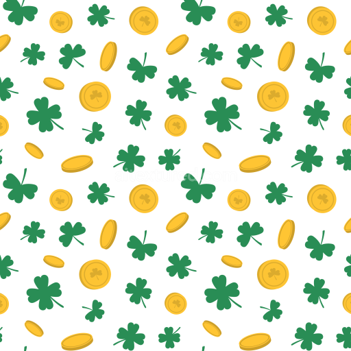 Seamless 3D PBR Texture of St Patrick Digital Paper with Green Shamrocks and Gold Coins