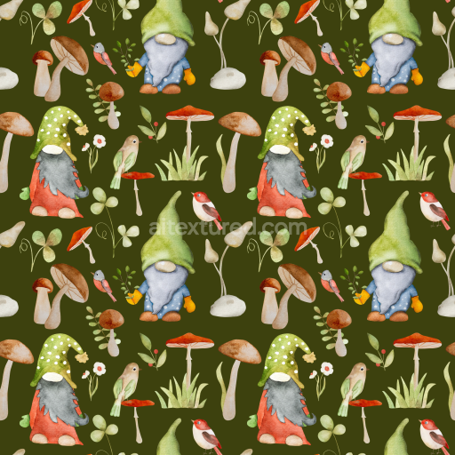 Preview — Seamless 3D PBR Texture of Green-Capped Gnomes with Mushrooms