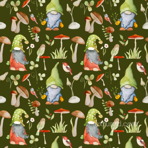 St Patrick Texture of Green-Capped Gnomes with Mushrooms seamless St patrick PBR texture
