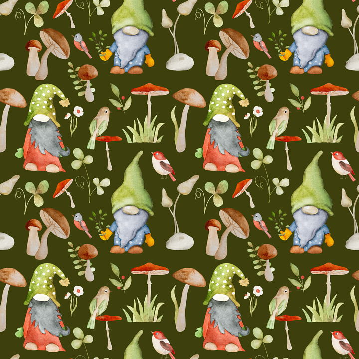 St Patrick of Green-Capped Gnomes with Mushrooms seamless PBR texture preview