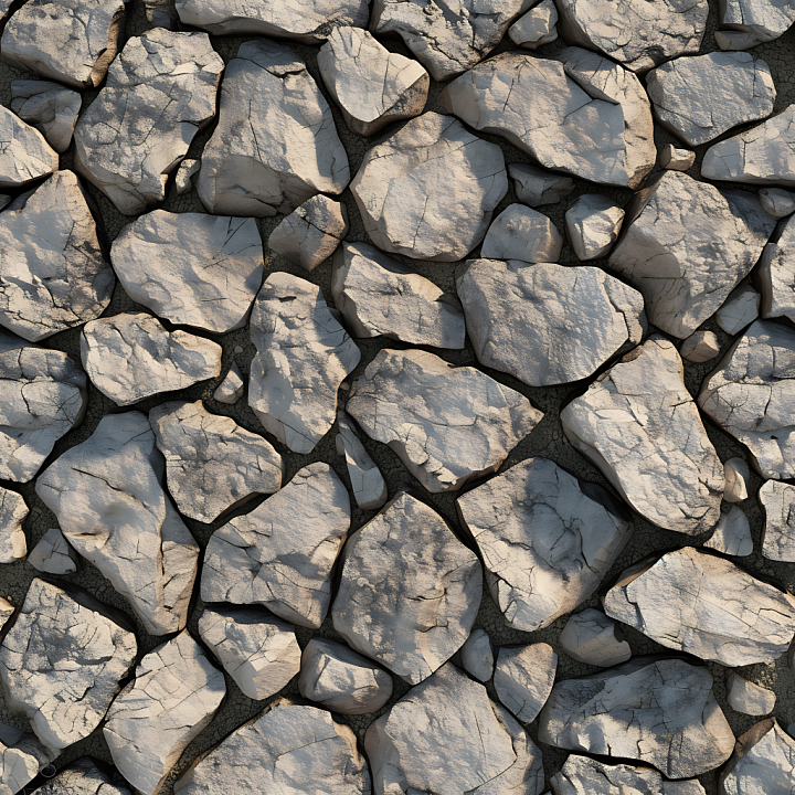Cracked Stone Wall With Rugged Light Gray Rocks seamless PBR texture preview